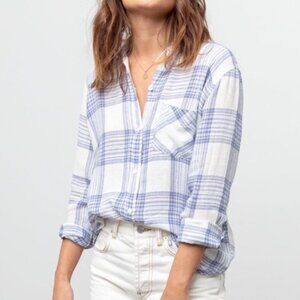 Rails Charli Shirt XS Plaid Button Front Powder Lilac Blue Metallic Linen Blend
